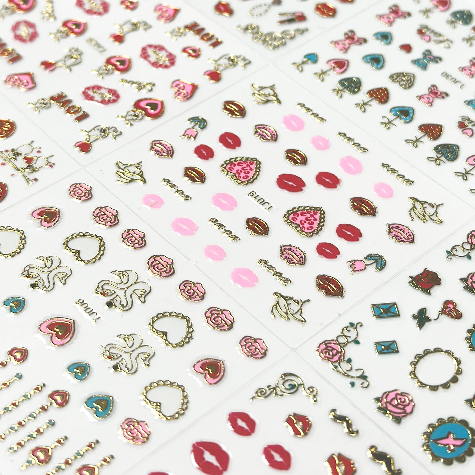 30 Sheets Valentine's Day Nail Art Stickers Red Heart Nail Decals 3D Self-Adhesive Rose Lip Kiss Nail Supplies DIY Acrylic Nails Decoration Accessories for Women and Girls - Image 5