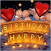 Chanceboleng Happy Birthday Light Up Letters Luminary Bags with Tea Lights Candles, Latex Balloons, Aluminum Balloons and Rose Petals Surprise Gifts Banner Birthday Decorations for Women and Men