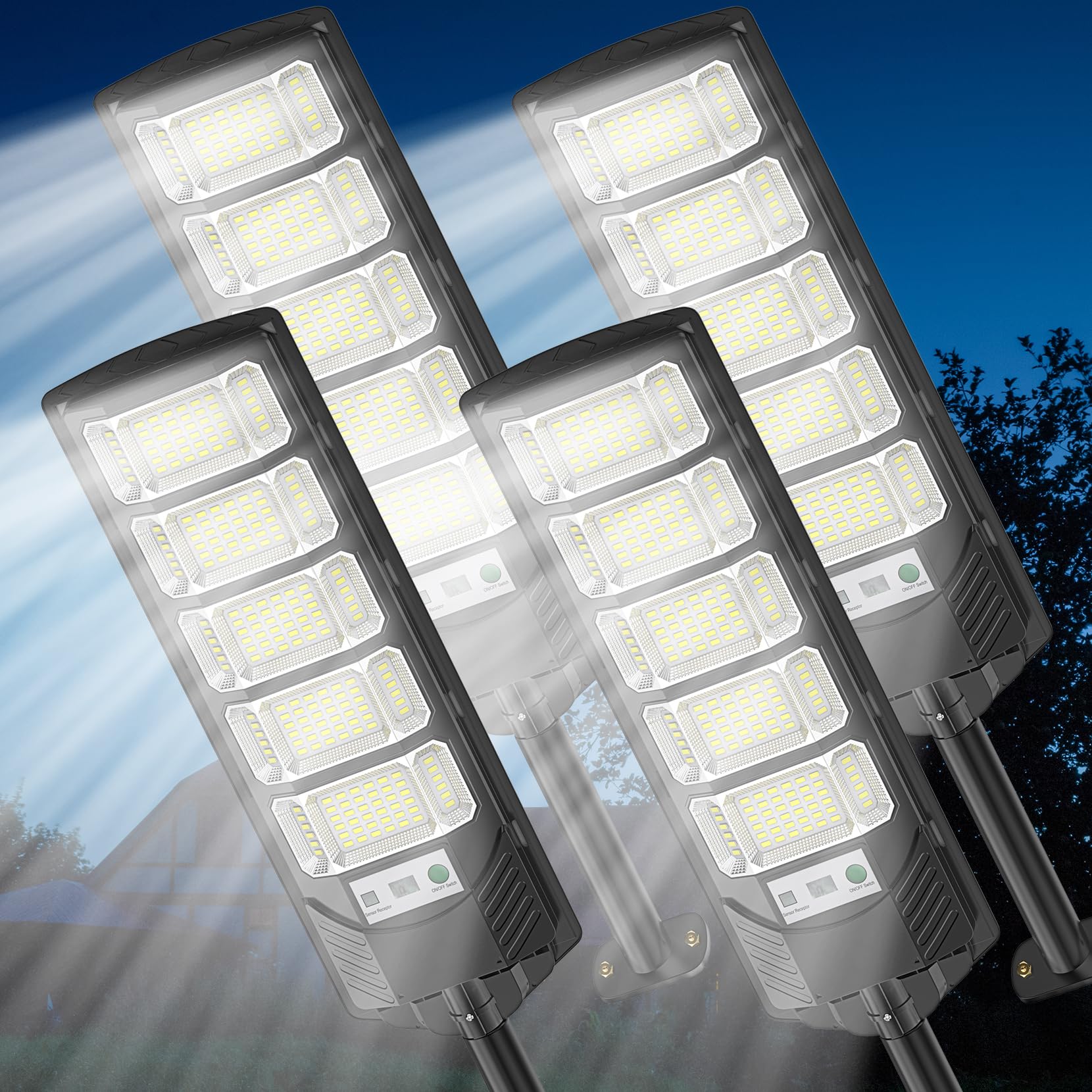 Photo 1 of (SEE NOTES) Heisolcool Solar Street Lights Outdoor Waterproof, 35000LM, Wide Angle Flood Light, LED Solar Parking Light with Motion Sensor and Remote Control, Suitable for Street, Parking lot-4PACK