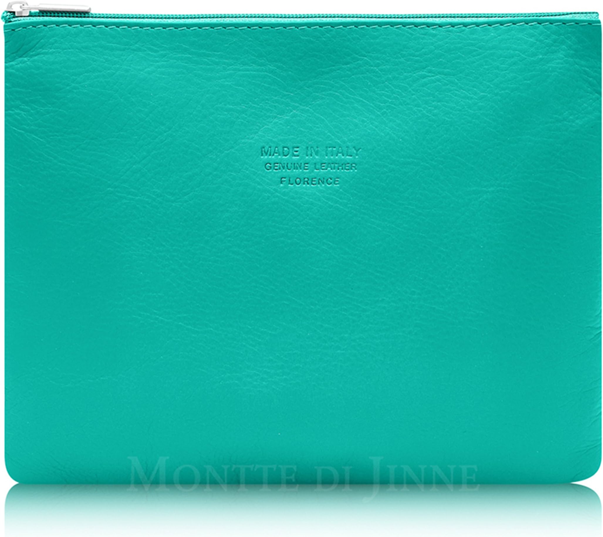 Montte Di Jinne - | 100% Real Italian Leather| Soft | Large | Makeup Bag | Gift for Women (AQUA)