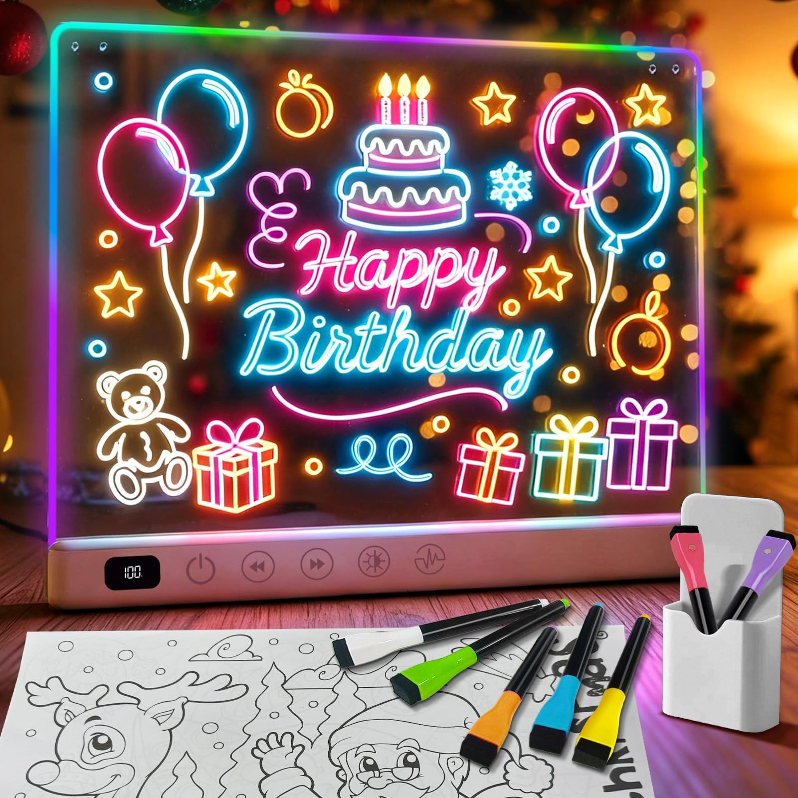 Led Drawing Board for Children with 13 Light Effects, 2600mAh Rechargeable Led Drawing Tablet with Colors for Kids, 35 * 25CM Neon Light Up Drawing Pad Gifts for Easter Birthday Gifts Presents