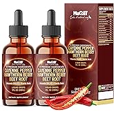 11in1 Cayenne Pepper Liquid Drops with Hawthorn Berry, Beet Root, Turmeric, Ginger and More - Nutrient Absorption - 2 Pack (60ml Total) - 60Days