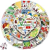Skeudzne Vietnam Stickers, 60pcs Funny Vietnam Themed Travel Stickers Pack Vinyl Cartoon Graffiti Water Bottles Stickers for Kids Teens Boys Girls Adults Guitar Journal Laptop Scrapbook Decals