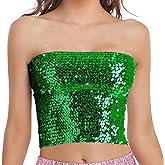 Womens Sparkly Sequin Mermaid Crop Tops, Strapless Metallic Tube Tops for Party Clubwear