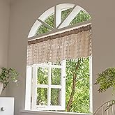 Deeprove Boho Valance Kitchen Short Curtain with Tassel, Textured Striped Drape Tier Embroidered Shabby Chic Linen Coffee Win