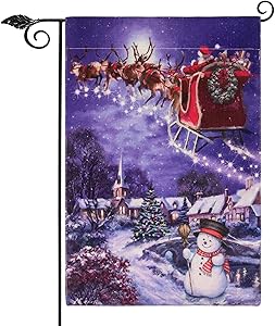 Christmas Garden Flag 12.5 x 18, Red Truck Snowman Merry Christmas Yard Flag, Vertical Rustic Burlap Double Sided Yard Signs, Decorative Winter Garden Flag Farmhouse Outdoor Decoration