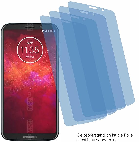 4x Crystal clear klar Schutzfolie für Motorola Moto Z3 Play Displayschutzfolie Bildschirmschutzfolie Schutzhülle Displayschut