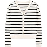 IEEILULU Women's Striped Cardigan Sweaters - Long Sleeve Button Down V Neck Knit Cardigans Classic Casual Tops for Women
