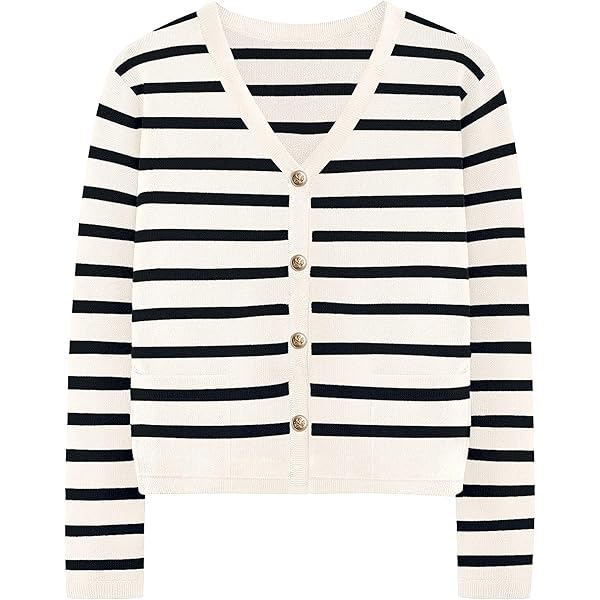 LATAHUO Women's Striped Cardigan Sweater Trendy Long Sleeve Button
