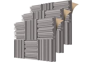 TroyStudio Self-adhesive Acoustic Foam Panels, 12 X 12 X 2 Inches 18 Pcs Broadband Sound Absorbing Foam, Dense Soundproof Padding Tile, Recording Studio Foam Absorber, Groove Decorative 3D Wall Panel