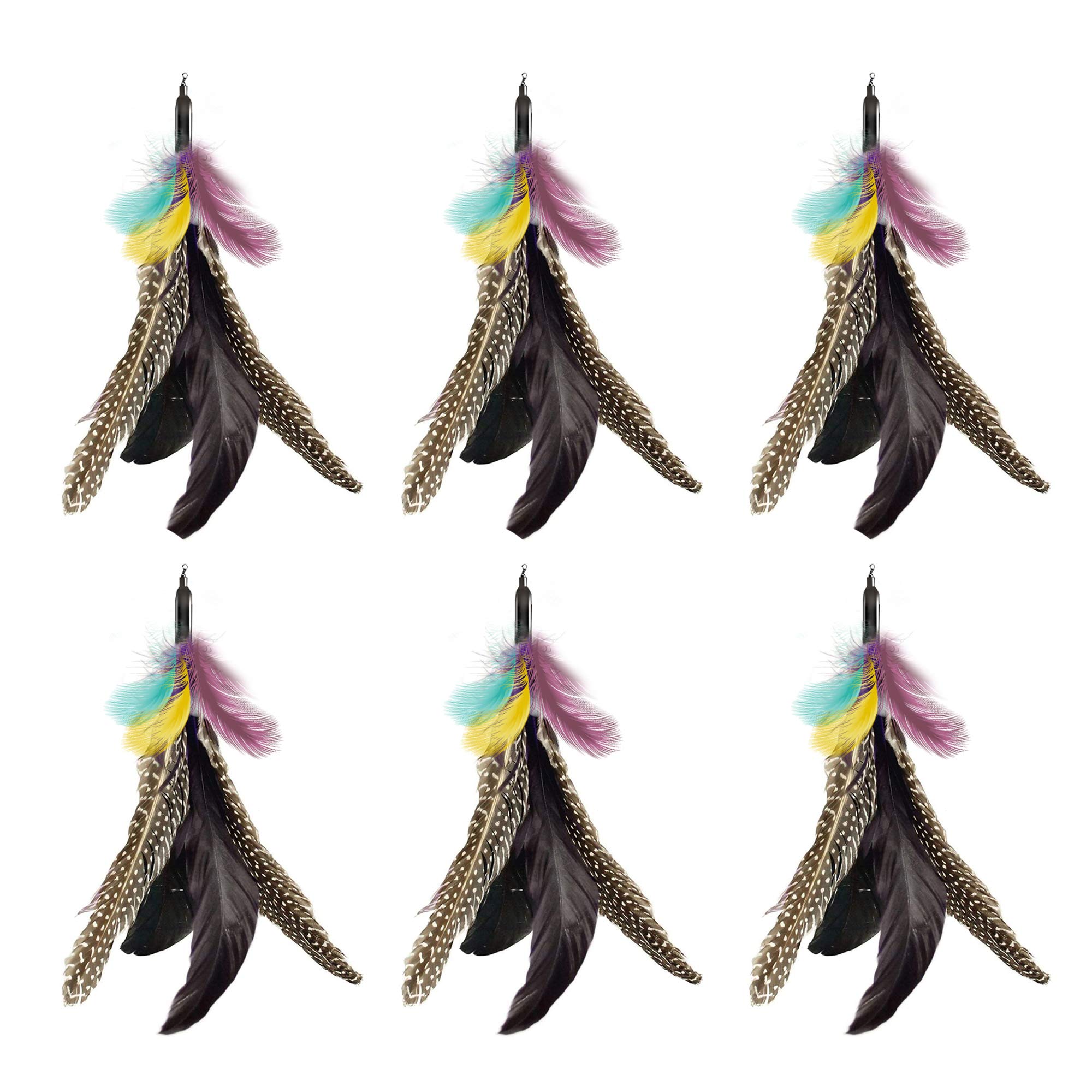 Highland Farms Select Handmade Natural Feather Cat Toy Da Bird Refills - Interactive Cat And Kitten Toy - 6 Pack