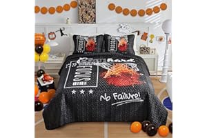 UOZZI BEDDING Boys Quilt Set Twin Size for Summer Hot Weather Breathable Skin Friendly Microfiber Teen Kids Quilted Bedding Bedspread Coverlet Set All Season Bed Cover Sport Black Orange Basketball
