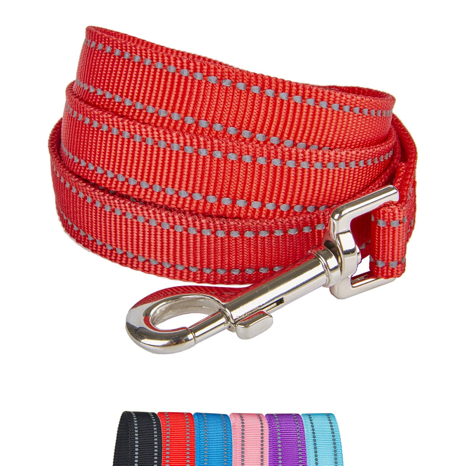 YUDOTE Strong Nylon Dog Lead,Reflective Dog Leash with Soft Comfy Padded Loop Handle,Handy D Ring and Buckle for Daily Walking with Medium Dogs,Red
