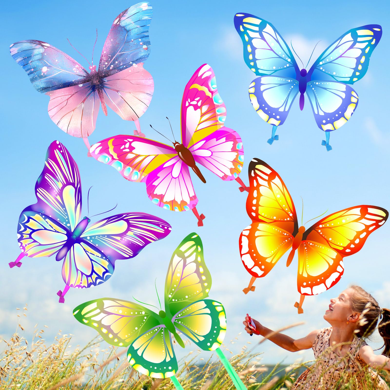Leitee 6 Pack Large Kite for Kids and Adults Butterfly Kite for Kids Age 4-8-12 Dragonfly Owl Parrot Eagle Goldfish Teens Toy Easy to Fly for Game Beach Outdoor Activities Gifts(Stylish Style)