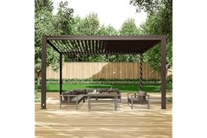 DOMI OUTDOOR LIVING Domi Louvered Pergola 10×13 FT, Outdoor Aluminum Pergola with Adjustable Rainproof Roof and Drainage System, Metal Pergola Gazebo for Patio, Deck, Backyard, Brown