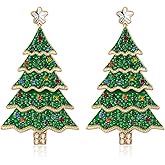 BriLove Christmas Tree Earrings for Women,Shiny Winter Party 5 Layer Rhinestones Dangle Drop Earring for Xmas Festival Decor Holiday Party Jewelry Gift