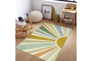 STARUIA Boho Sun Area Rug for Entryway, 3'x5' Small Washable Rug for Bedroom, Colorful Kids Rug for Nursery, Non-Slip Modern Carpet Soft Throw Door Mat for Kitchen Office Playroom