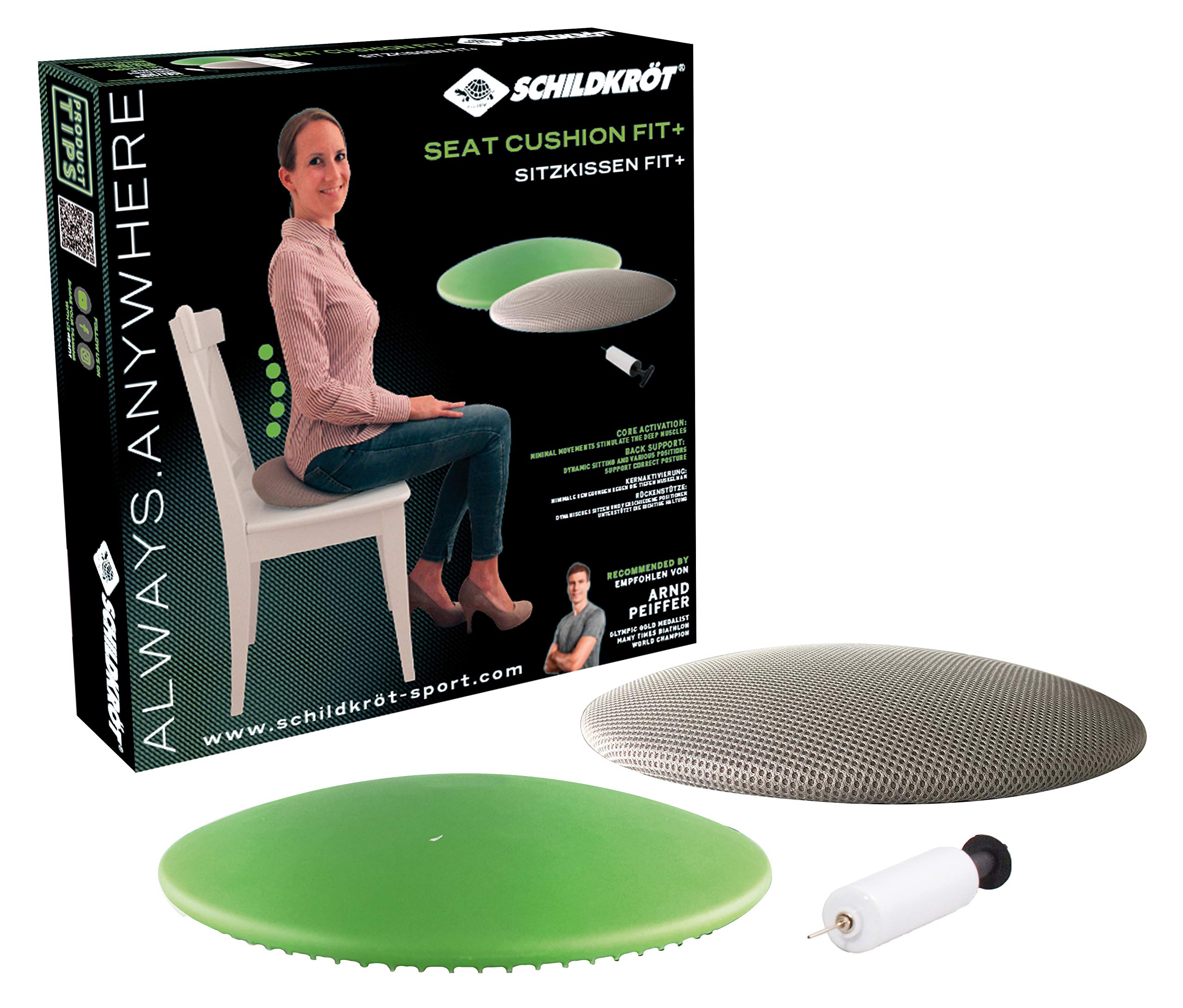 Schildkröt Fitness Seat Cushion Fit, Inflatable Balance Cushion, with Fabric Cover and Pump, Includes Exercise Poster, 960037