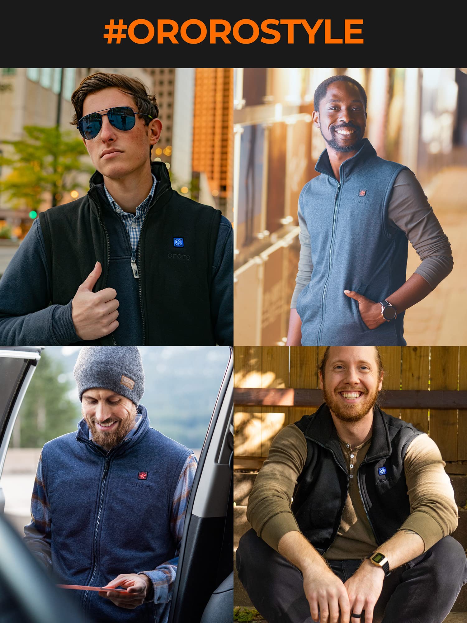 ORORO [Upgraded] Men's 4-Zone Heated Fleece Vest with Heated Collar, Lightweight Heating Vest with Battery