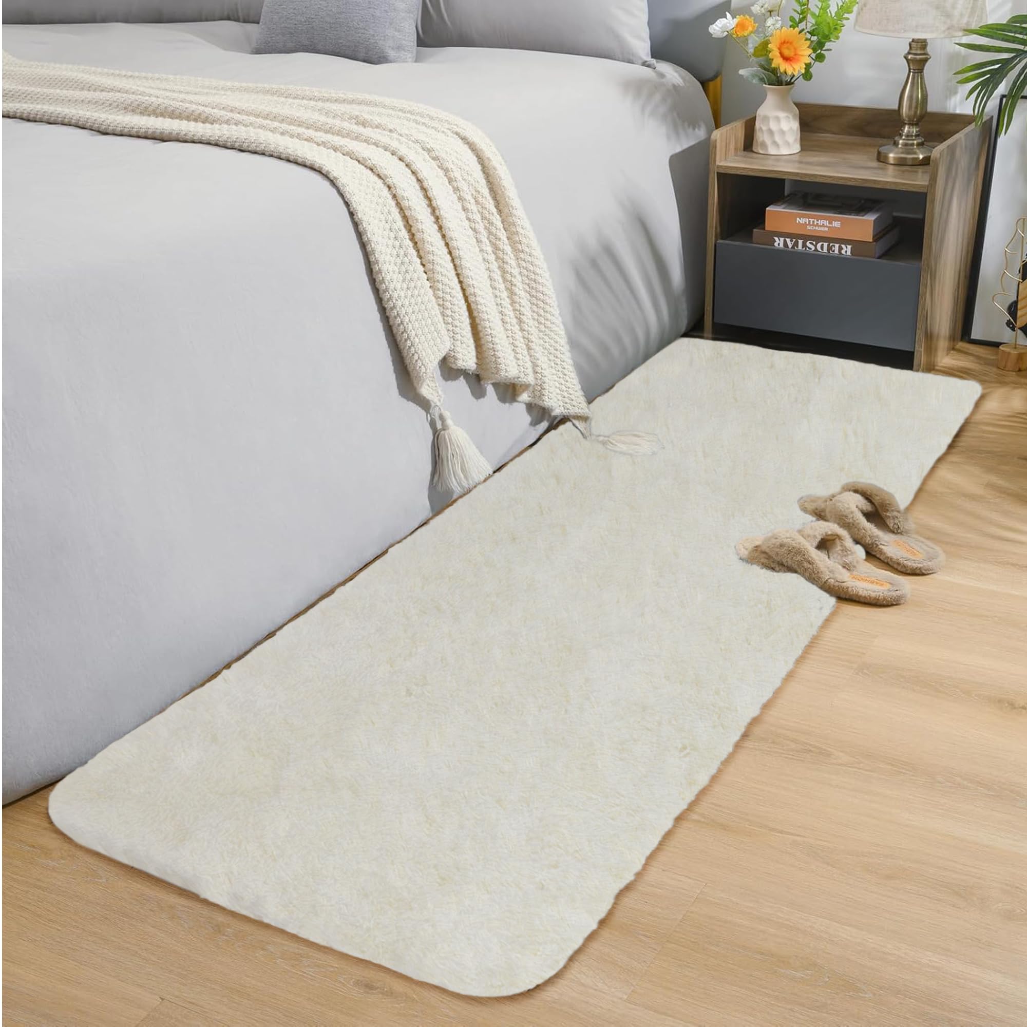 Oxford Homeware Rugs Living Room– Fluffy Cream Area Rugs for Bedroom, Hallway Runner Rug 60 x 220 cm Anti Slip – Modern Super Soft Rug Washable Floor Carpets