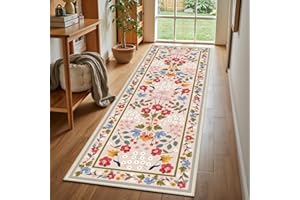 Azadx Runner Rug for Hallways 2'x 6' Washable Runner Rugs with Rubber Backing Non-Slip Carpet Runners Rug Flower Pattern Printing Soft Faux Wool Ruggable Rugs for Kitchen, Laundry, Bedroom, Bathroom