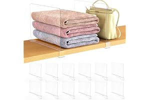 Ginbel Direct 12 Pack Shelf Dividers, Acrylic Clear Closet Organizers and Storage Shelves for Purse Handbag Clothes Sweater Organization, Kitchen Bedroom Wood Cabinet Bookshelf Shelving Separators