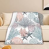 Abstract Nautical Coastal Throw Blanket,Beach Ocean Theme Starfish Seashell Coral Lightweight Soft Blanket for Sofas,Couches,Beds,Camping,Travel 50x60 inch