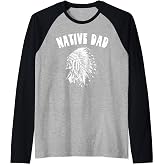 Native Dad Retro Native American Indian Skull & Headdress Raglan Baseball Tee