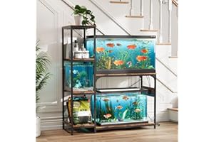 VOWNER 20-29 Gallon Fish Tank Stand with Power Outlet, Wood Aquarium Stand with Shelves for Fish Tank Accessories Storage, Heavy Duty Metal Frame, Turtle Reptile Terrarium Stand, Load 500lb, Brown