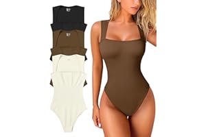 OQQ Women's 3 Piece Bodysuits Sexy Ribbed Strappy Square Neck Sleeveless Tummy Control Tank Tops Bodysuits