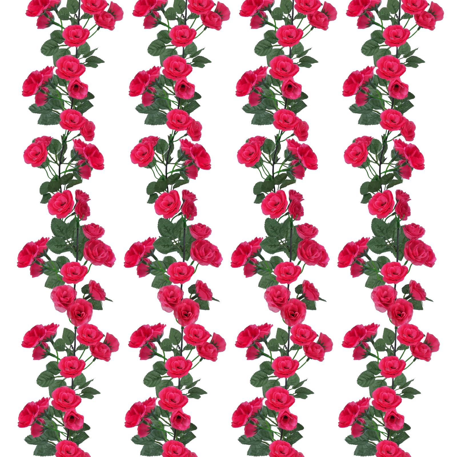 Photo 1 of Fairblo 4 Pack 24 FT Artificial Flower Garland, Fake Red Rose Vines Silk Flowers Hanging Floral Vines Garland for Wedding Arch Bedroom Home Wall Backdrop Room Decor (Rose Red)