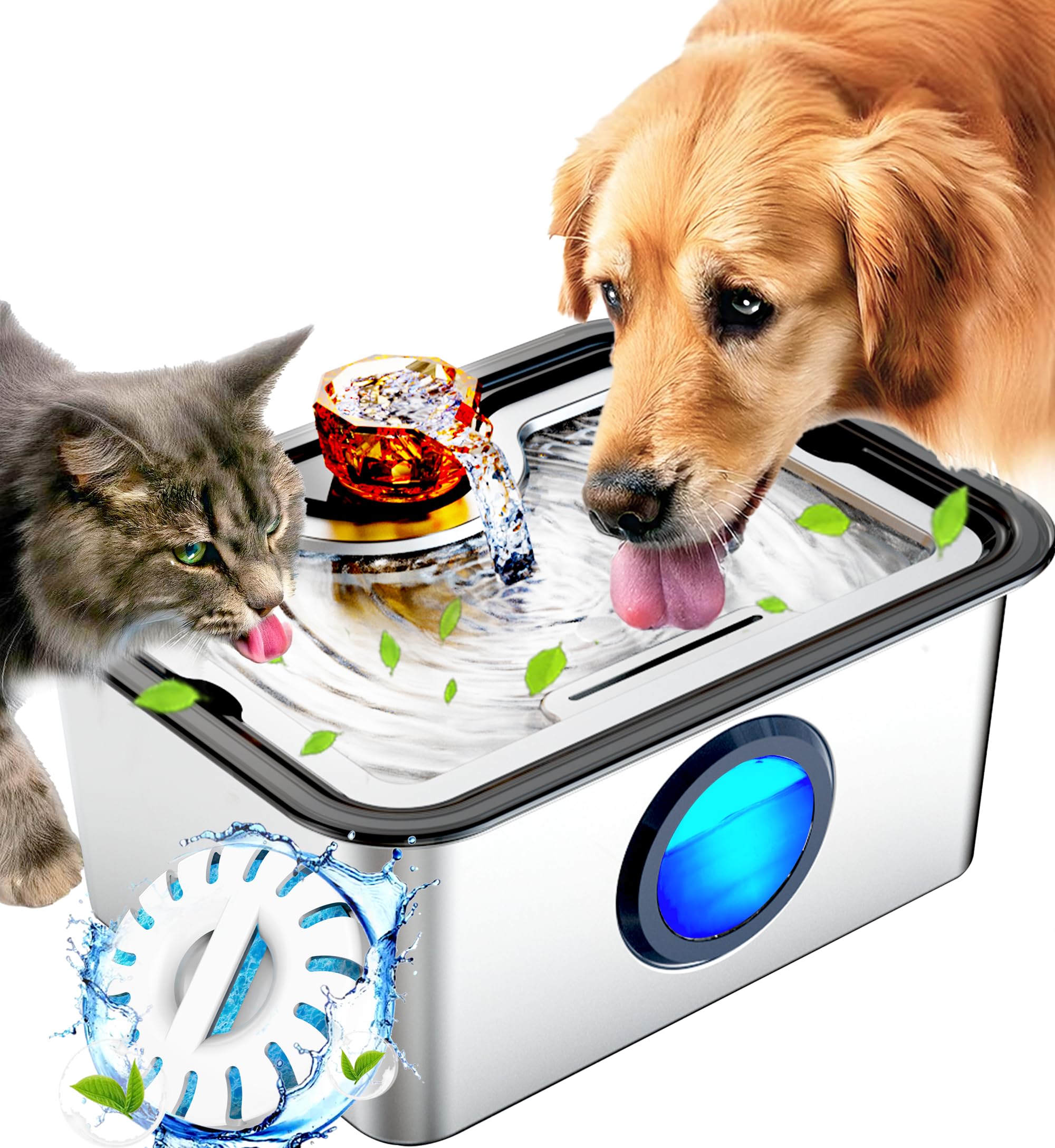 Photo 1 of 3Gal Large Ultra-Purification Dog Water Fountain SS304,Dog Cat Drinking Bowl Dispenser with Visual Window,Widely Drinking Area,Deep Purification Filter,Triple Waterfall Structures,Low Water Indicator