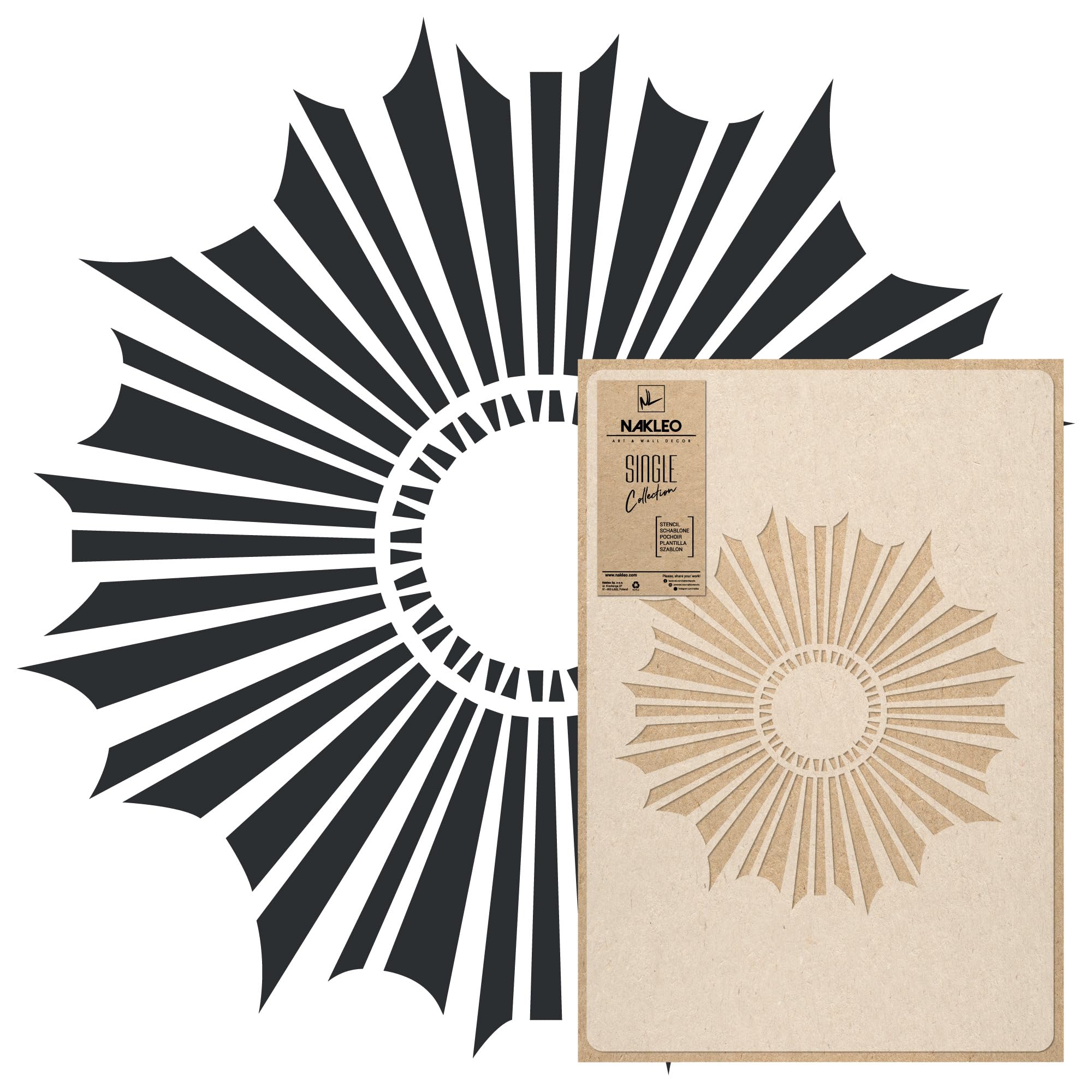 NAKLEO Mandala Painting Large Stencil Diameter 39 cm - S, Sunny Circle Geometric Ornament, Reusable Plastic Template DIY Art and Craft, Wall Floor Wood Fabric Furniture — image 1