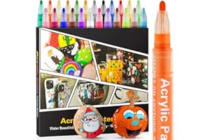 DROAFUL Acrylic Paint Pens Markers-24 Colors Waterproof Paint Pens for Rock Painting,Graffiti, Stone, Ceramic, Glass, Wood, Fabric, Canvas, Porcelain, Metal,Pumpkins,Water Based Quick Dry Non-Toxic No Odor