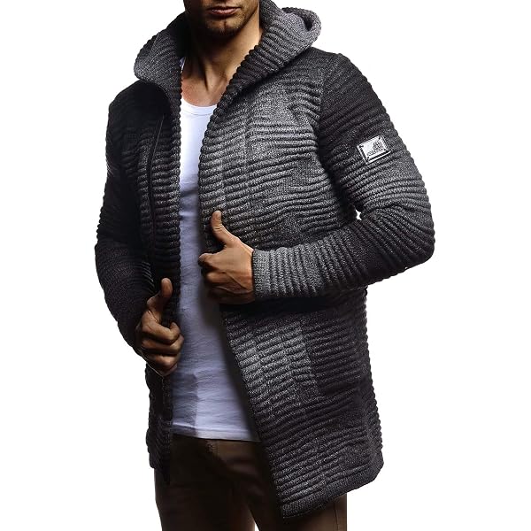 Leif Nelson Men's Slim Fit Knitted Hoodie - Pullover With Hood, Long Sleeve Crew Neck Jumper For Winter