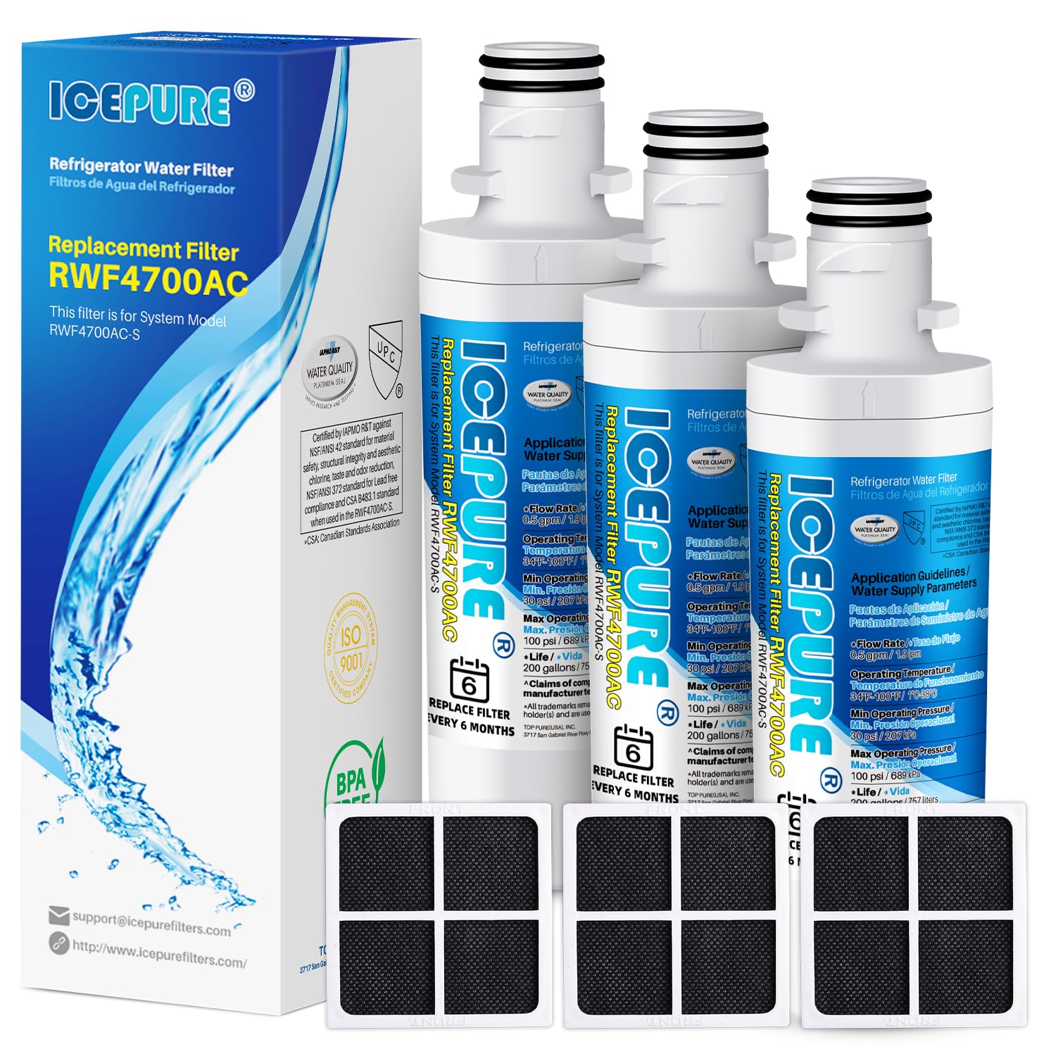AllSpares Filtro Acqua Frigorifero (3 Pezzi) Compatibile LG LT1000P / AGF80300704 / ADQ74793501