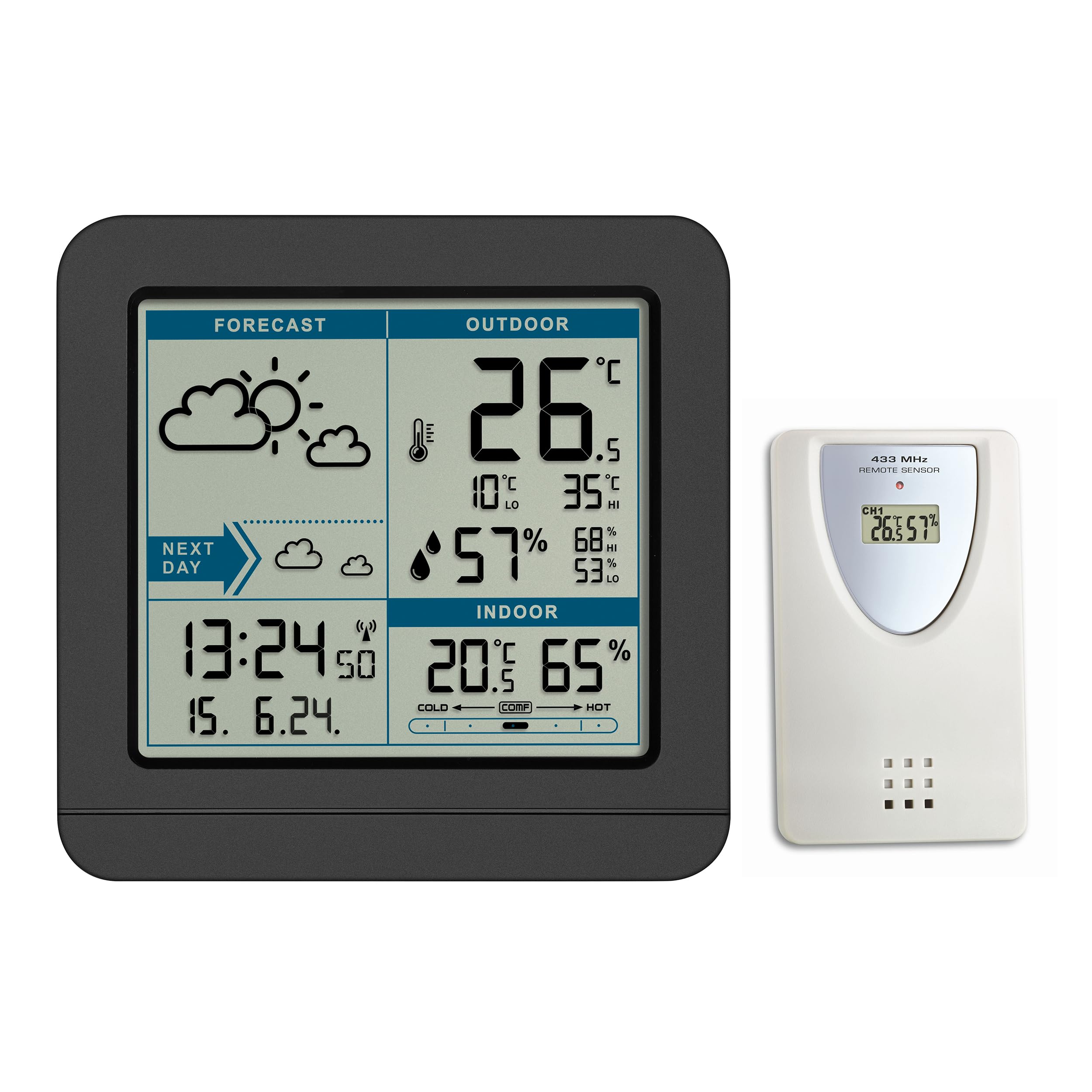 TFA Dostmann Station Wireless Sky, 35.1152.01, Sensor, Indoor and Outdoor, with Weather Forecast, Black, ((L) 123 x (B) 52 x (H) 117 mm