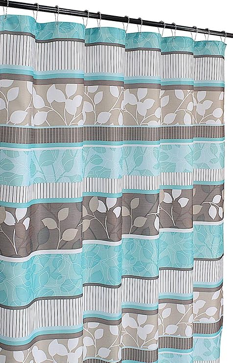 Amazon Com Aqua Blue Fabric Shower Curtain Primitive Striped