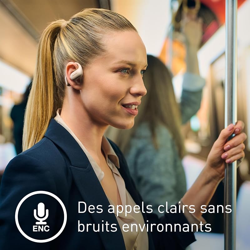RB-F10DE-C Écouteurs Oreilles Libres sans Fil Sport, Écouteurs Bluetooth avec Microphone ENC, 25 Heures d'Autonomie, Bluetooth 5.4, IPX4, Commandes Tactiles, Beige