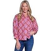 TRU LUXE Collard Print Button Up, Multi, XS