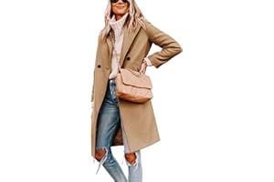 Hooever Women's Winter Wool Coat Casual Notch Lapel Single-Breasted Peacoat