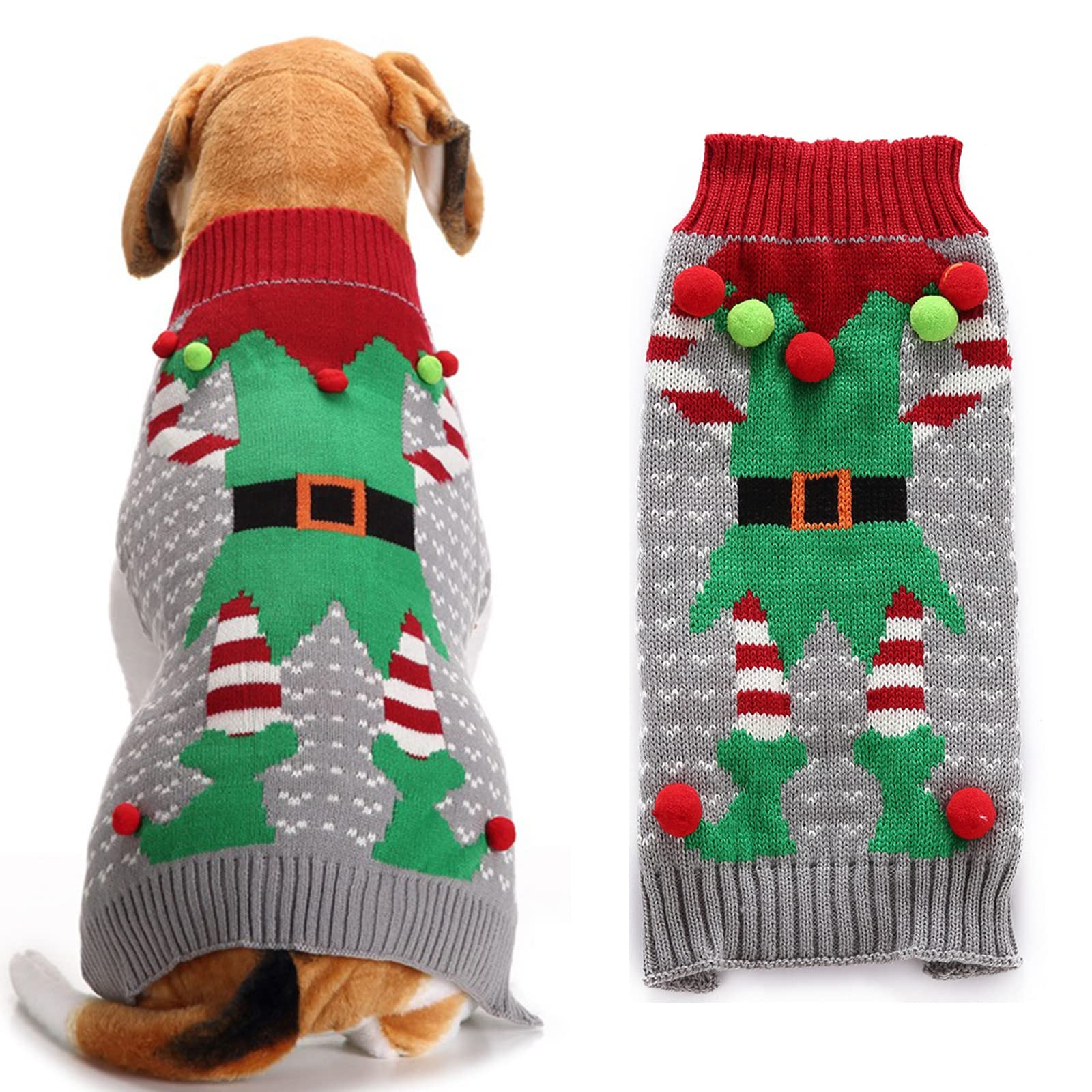 TENGZHI Pet Dog Christmas Sweater,Embroidered Reindeer Elf Clown Turtleneck Dog Ugly Sweaters christmas jumper For Small Medium Large Dogs,Knitwear Winter WarmPuppy Cat Xmas Clothes Costume