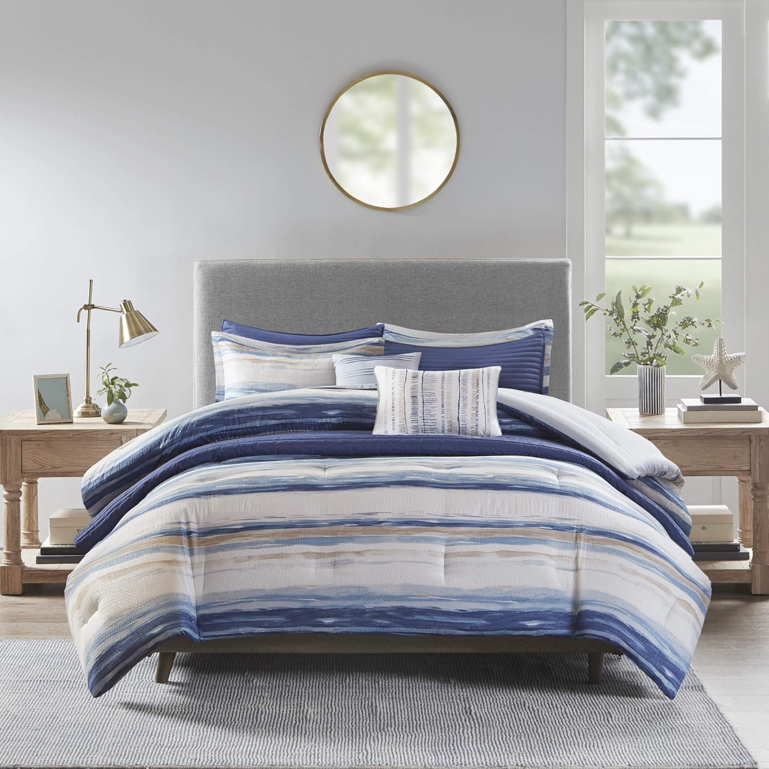 Madison Park Blue Marina 8 Piece Printed Seersucker Comforter and