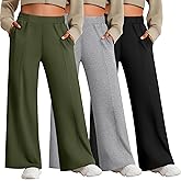 Sweetyweee 3 Pack Women's Plus Size Pants Wide Leg High Waist Casual Lounge Yoga Pants Baggy Stretchy Seams Joggers Trousers