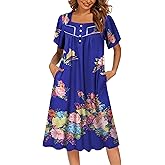 Ekouaer Women's House Dress with Pockets Moomoo Dresses Short Sleeve Mumu Nightgown Lounge Dress Button Down Sleepwear