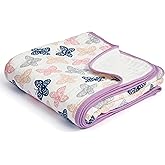 ZPECC Muslin Toddler Blanket Thicker, 47x47 Organic Cotton Kids Quilt Hypoallergenic for Baby Essentials Crib Stroller Daycare Cot, Butterfly