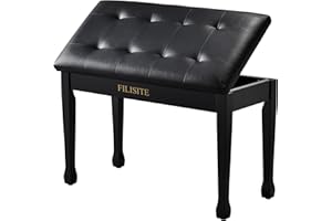Duet Piano Bench with Storage, Wooden Piano Stool with Waterproof Padded Cushion, Bench Seat for Vanity, Living Room, Bedroom