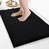 Arotive Luxury Chenille Bathroom Rug Mat, Extra Soft Thick Absorbent Shaggy Bath Rugs, Non-Slip Machine Wash Dry, Plush Bath Mats for Bathroom, Shower and Tub, 24x16, Black
