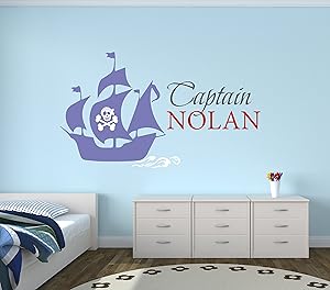 Custom Pirate Boat Name Wall Decal - Pirate Boy Room Decor - Nursery Wall Decals - Captain Pirate Vinyl Sticker for Boys