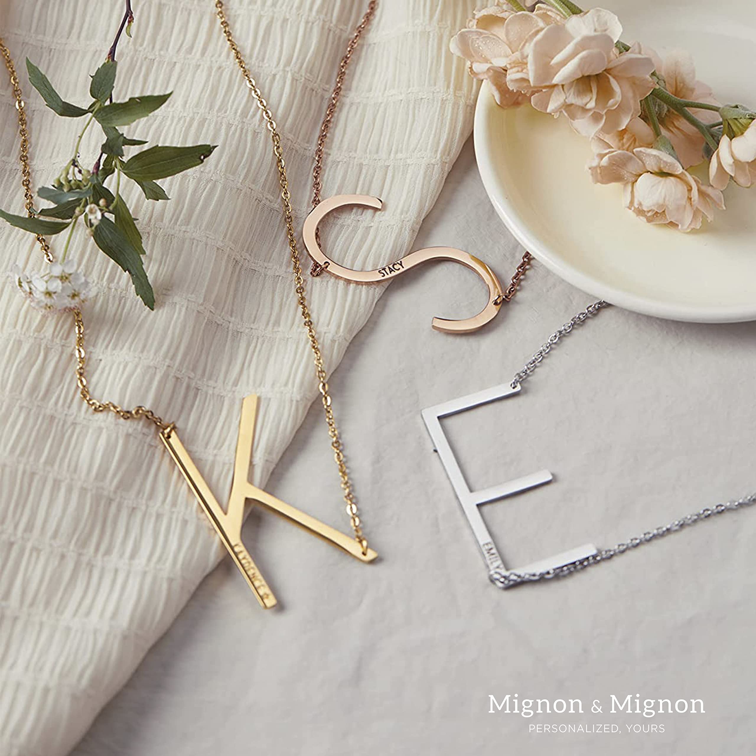 Custom Sideways Initial Necklace for Women, Personalized Letter Jewelry Gift for Her, Best Friend Birthday Present, Mother of the Bride Necklace, Gift for Mom from Daughter – LBIN
